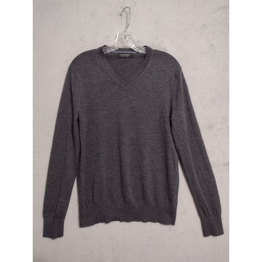 Banana Republic 100% Extra Fine Merino Wool Sweater, V-Neck, Gray, Men's M/L